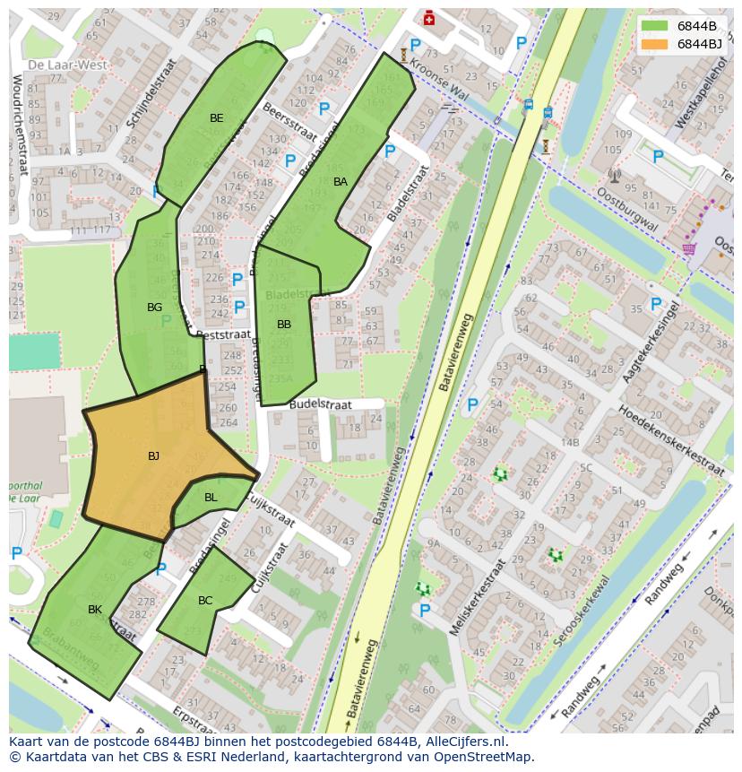 Afbeelding van het postcodegebied 6844 BJ op de kaart.