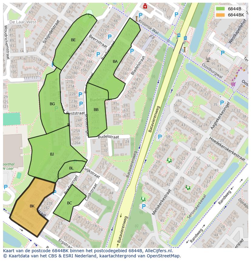 Afbeelding van het postcodegebied 6844 BK op de kaart.