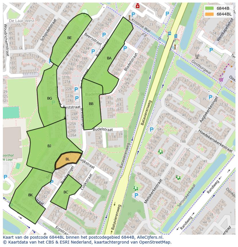 Afbeelding van het postcodegebied 6844 BL op de kaart.