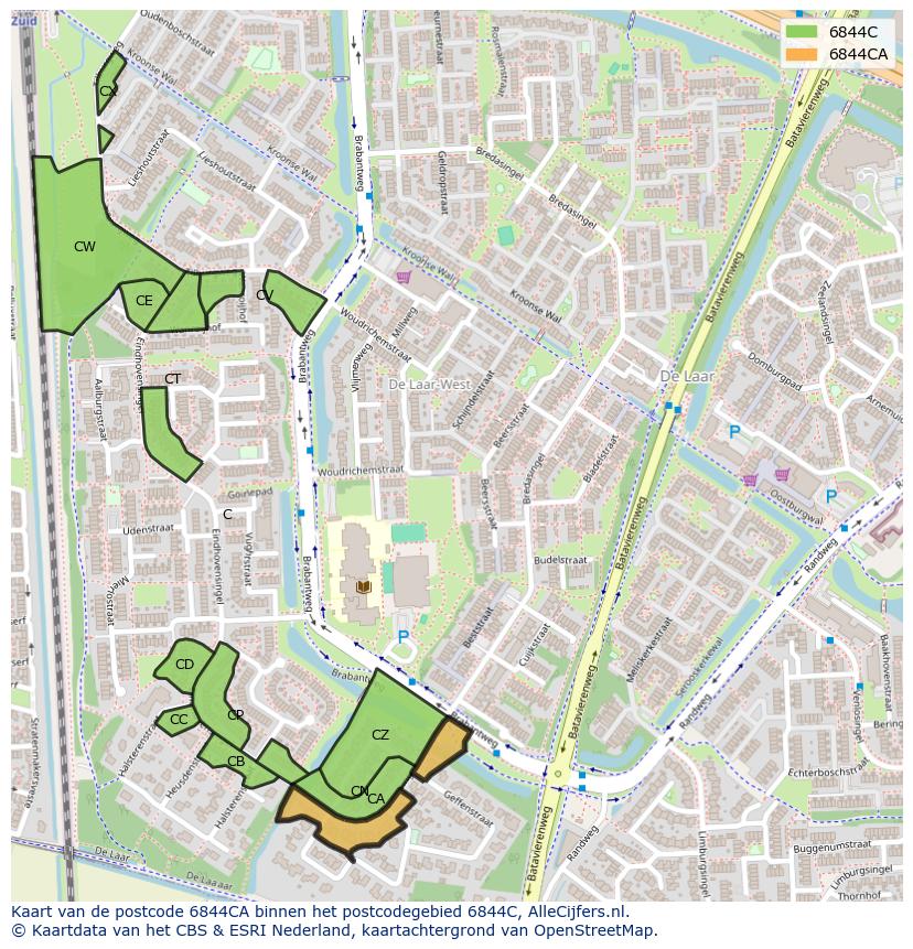 Afbeelding van het postcodegebied 6844 CA op de kaart.
