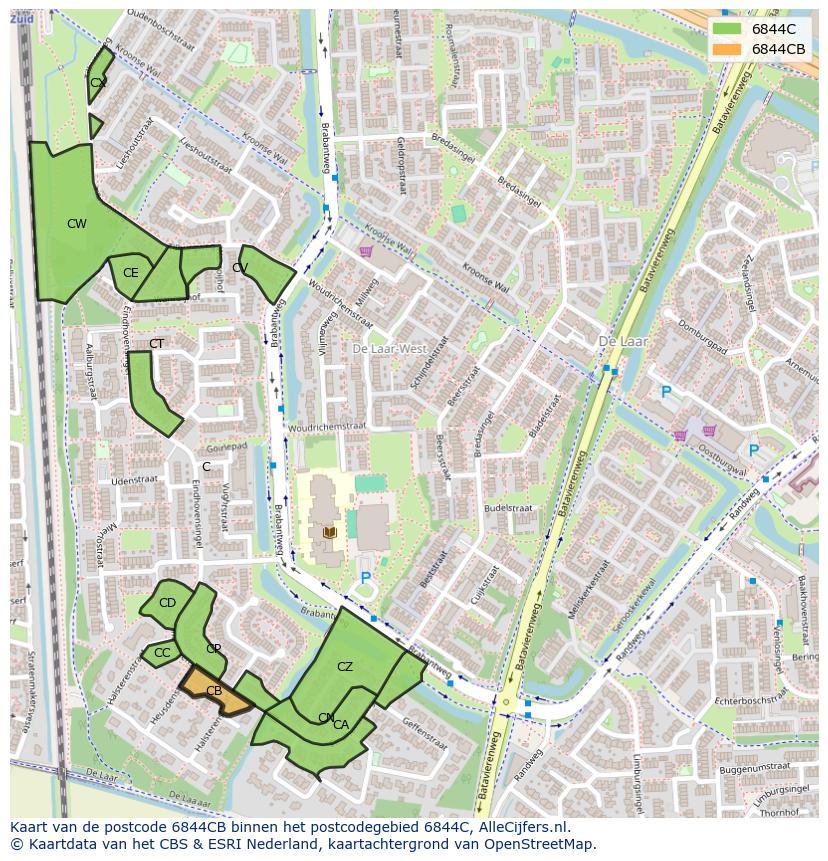 Afbeelding van het postcodegebied 6844 CB op de kaart.