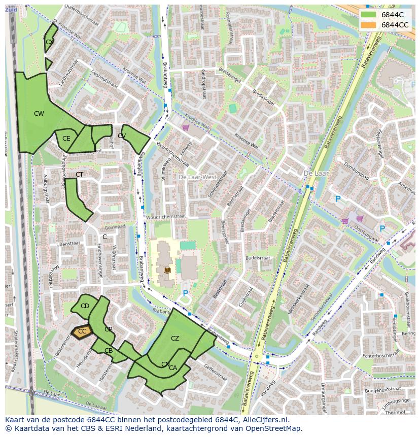 Afbeelding van het postcodegebied 6844 CC op de kaart.