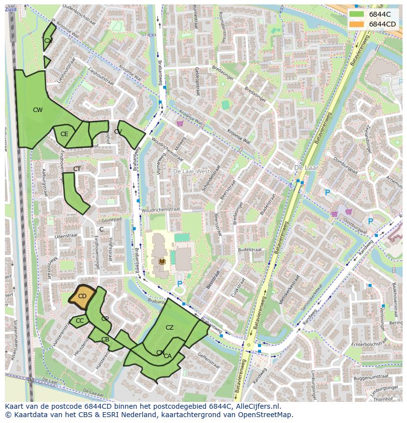 Afbeelding van het postcodegebied 6844 CD op de kaart.