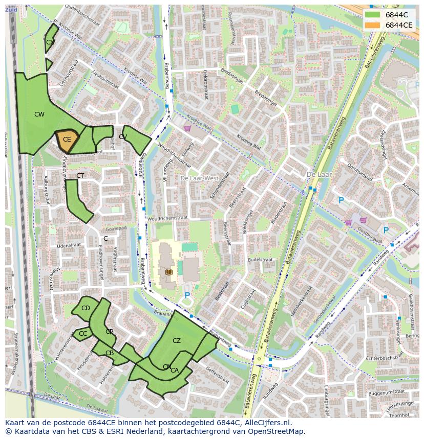 Afbeelding van het postcodegebied 6844 CE op de kaart.