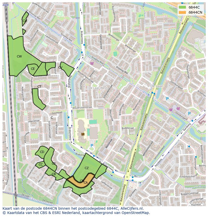 Afbeelding van het postcodegebied 6844 CN op de kaart.