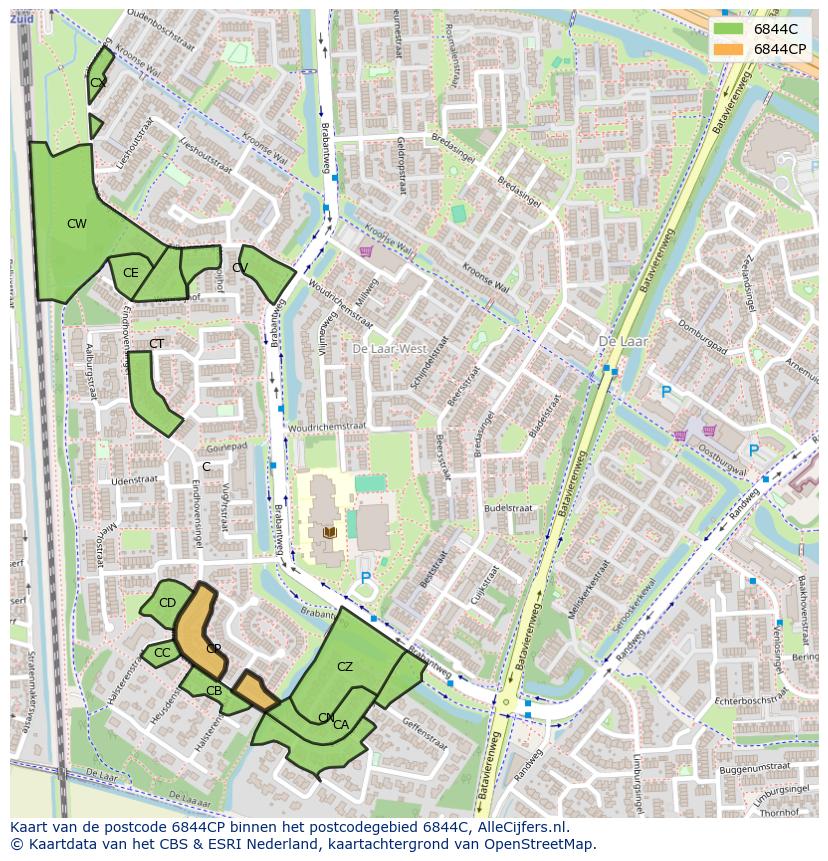 Afbeelding van het postcodegebied 6844 CP op de kaart.