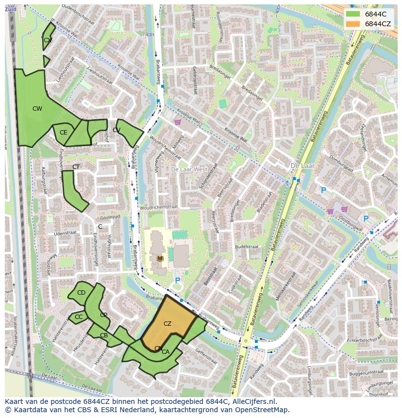 Afbeelding van het postcodegebied 6844 CZ op de kaart.