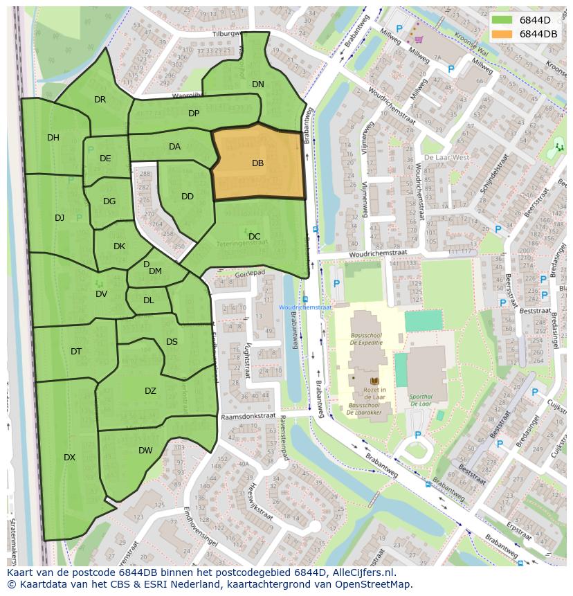 Afbeelding van het postcodegebied 6844 DB op de kaart.