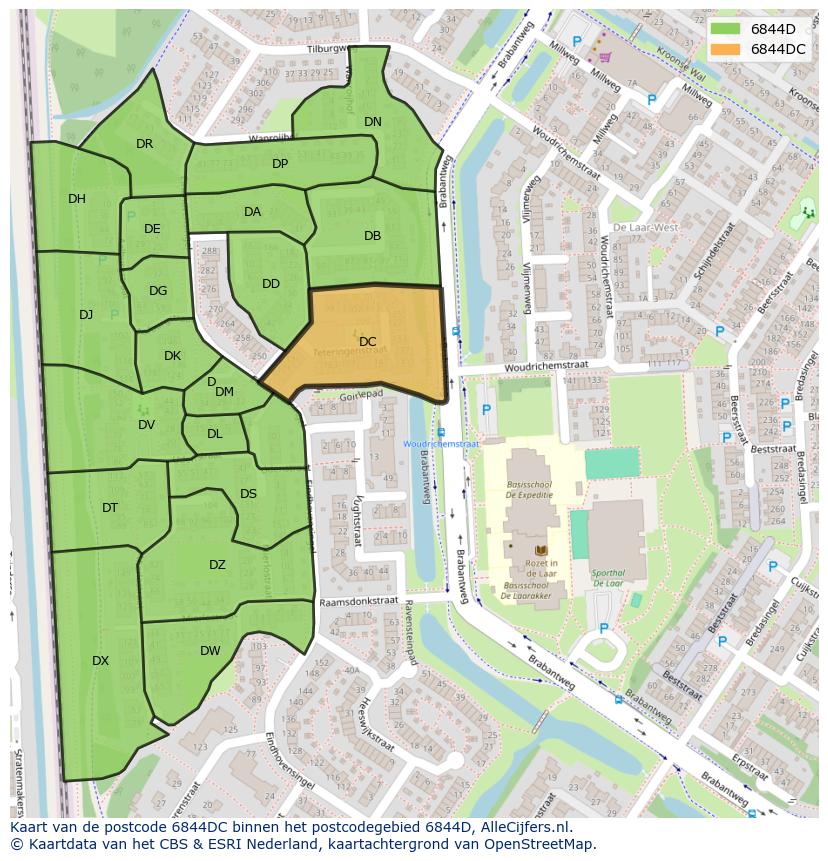 Afbeelding van het postcodegebied 6844 DC op de kaart.