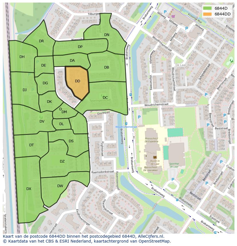 Afbeelding van het postcodegebied 6844 DD op de kaart.