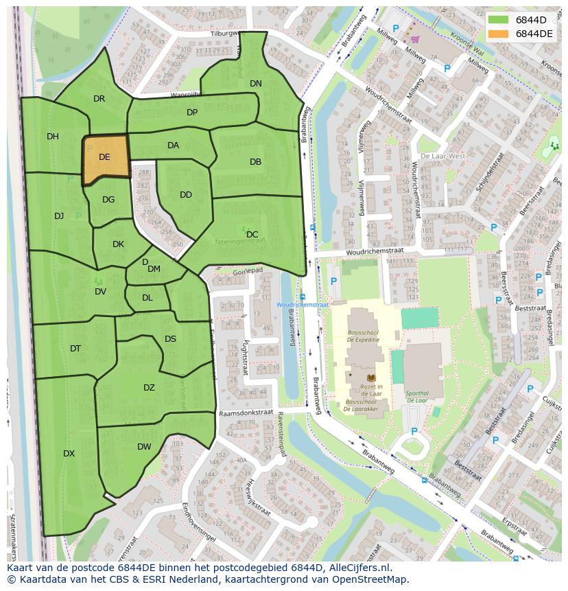 Afbeelding van het postcodegebied 6844 DE op de kaart.