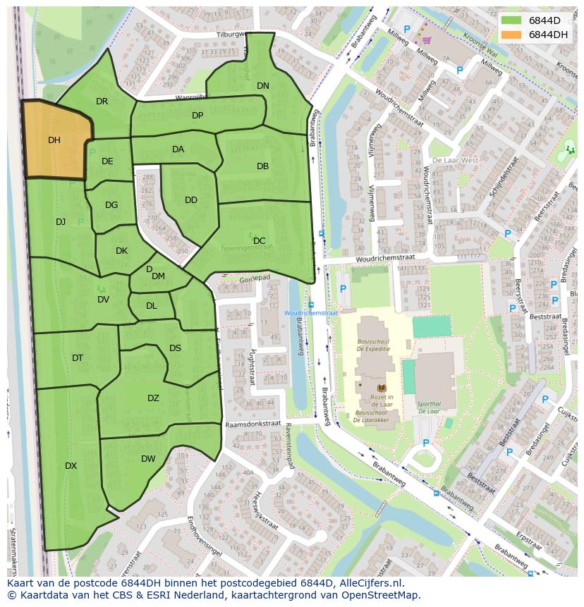 Afbeelding van het postcodegebied 6844 DH op de kaart.