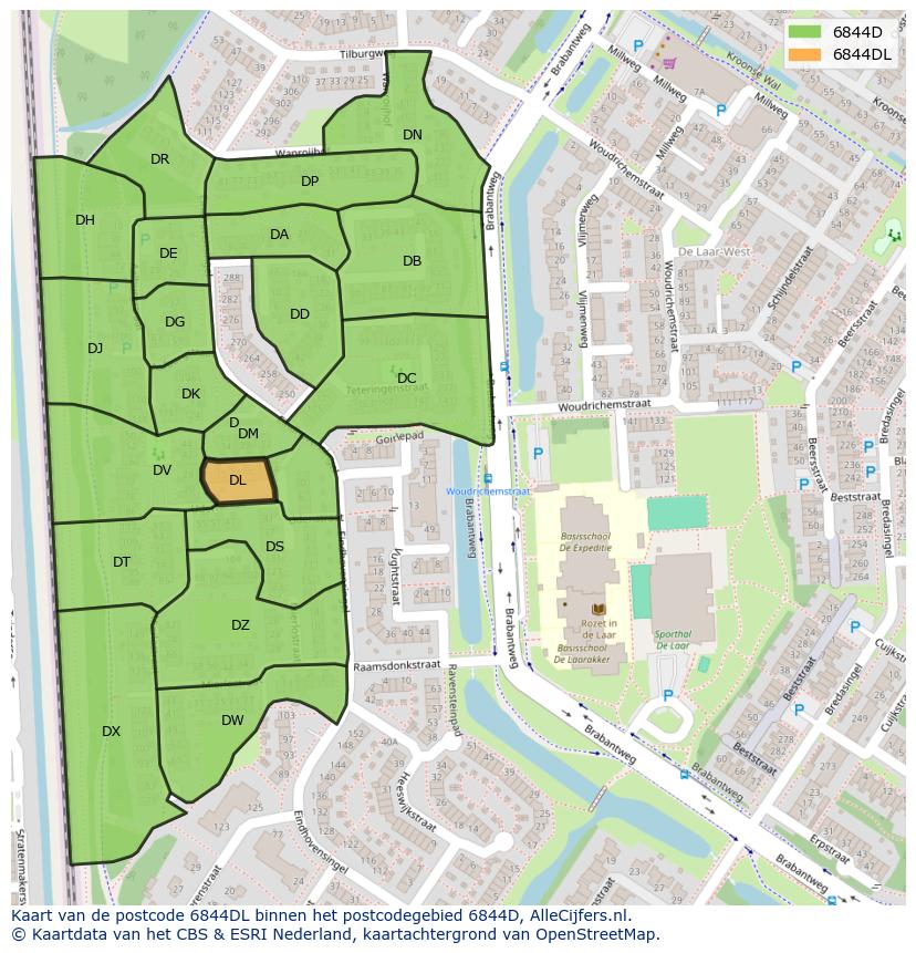Afbeelding van het postcodegebied 6844 DL op de kaart.
