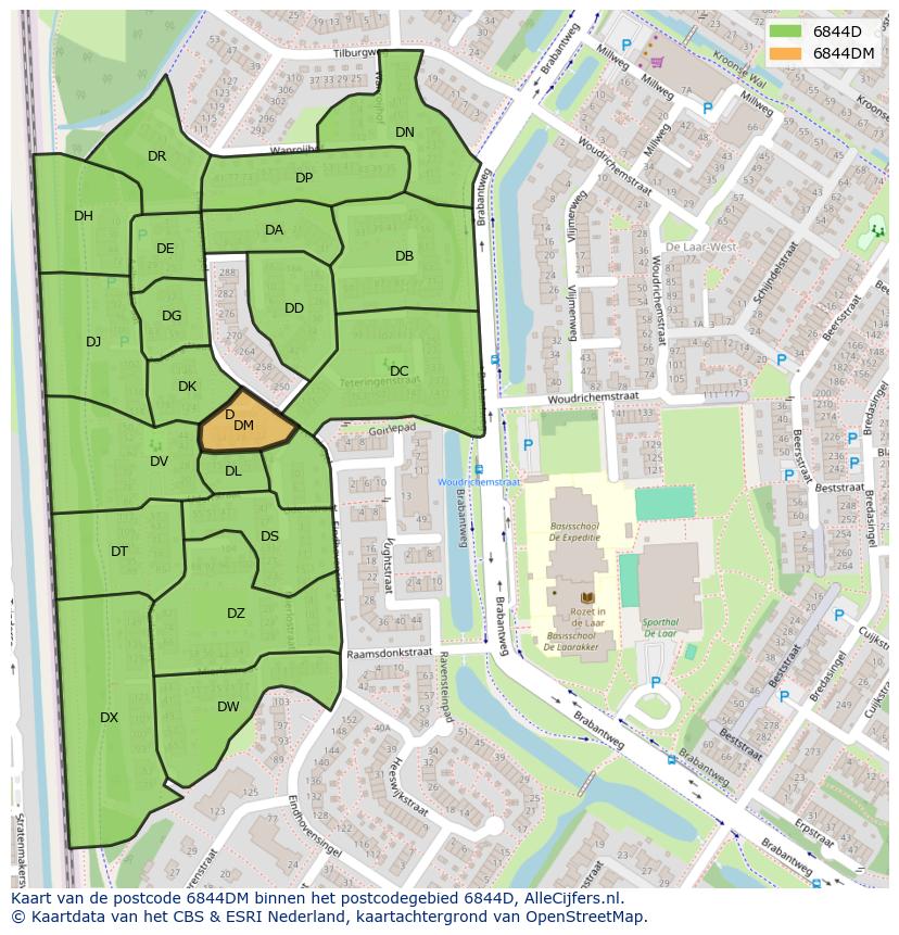 Afbeelding van het postcodegebied 6844 DM op de kaart.