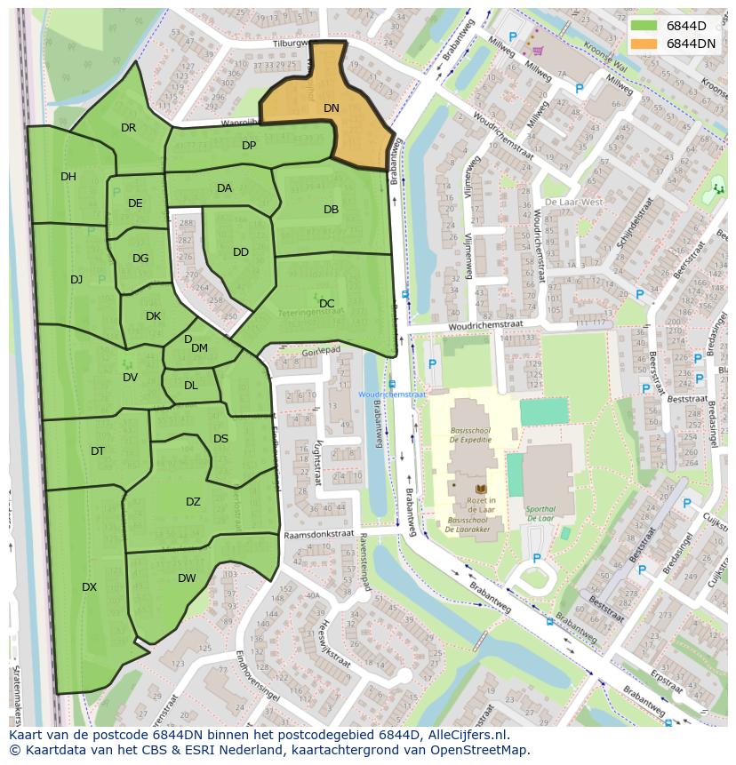 Afbeelding van het postcodegebied 6844 DN op de kaart.
