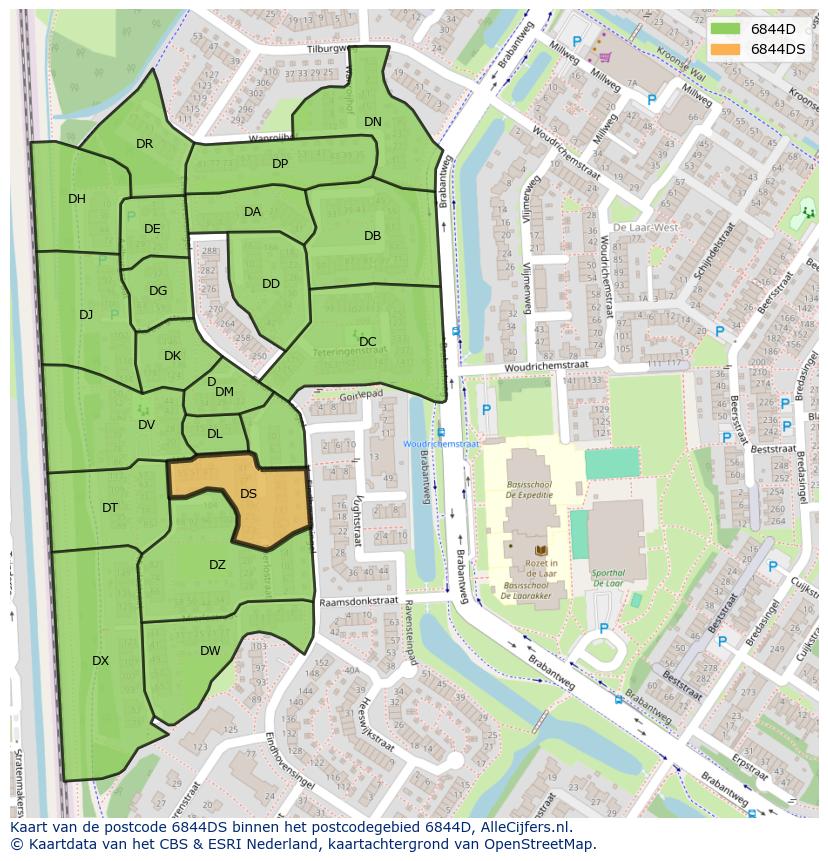 Afbeelding van het postcodegebied 6844 DS op de kaart.