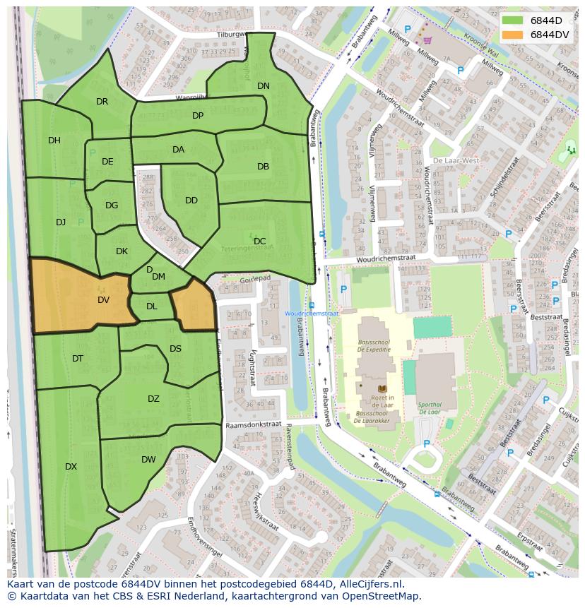 Afbeelding van het postcodegebied 6844 DV op de kaart.