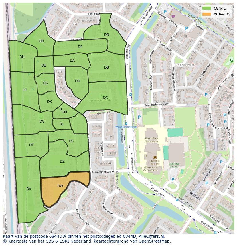 Afbeelding van het postcodegebied 6844 DW op de kaart.