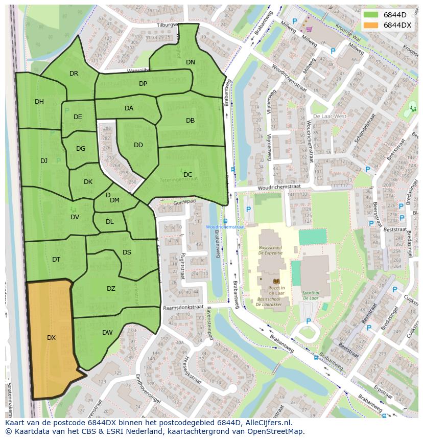 Afbeelding van het postcodegebied 6844 DX op de kaart.