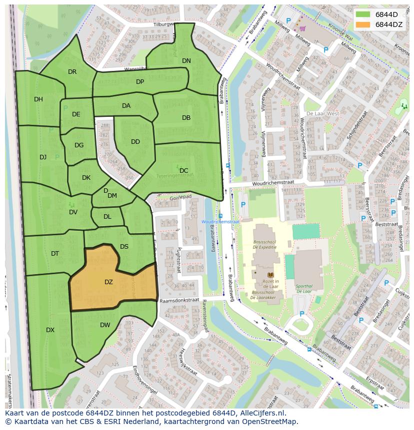 Afbeelding van het postcodegebied 6844 DZ op de kaart.