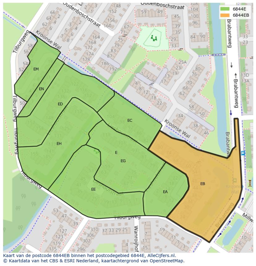 Afbeelding van het postcodegebied 6844 EB op de kaart.