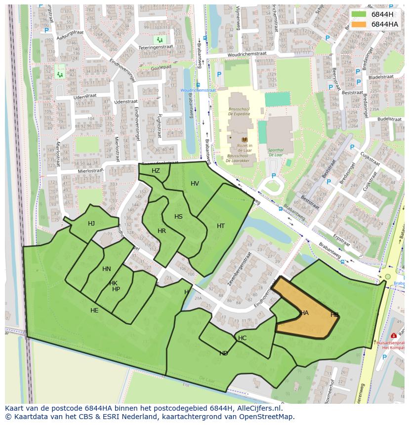 Afbeelding van het postcodegebied 6844 HA op de kaart.