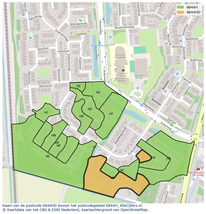 Afbeelding van het postcodegebied 6844 HD op de kaart.