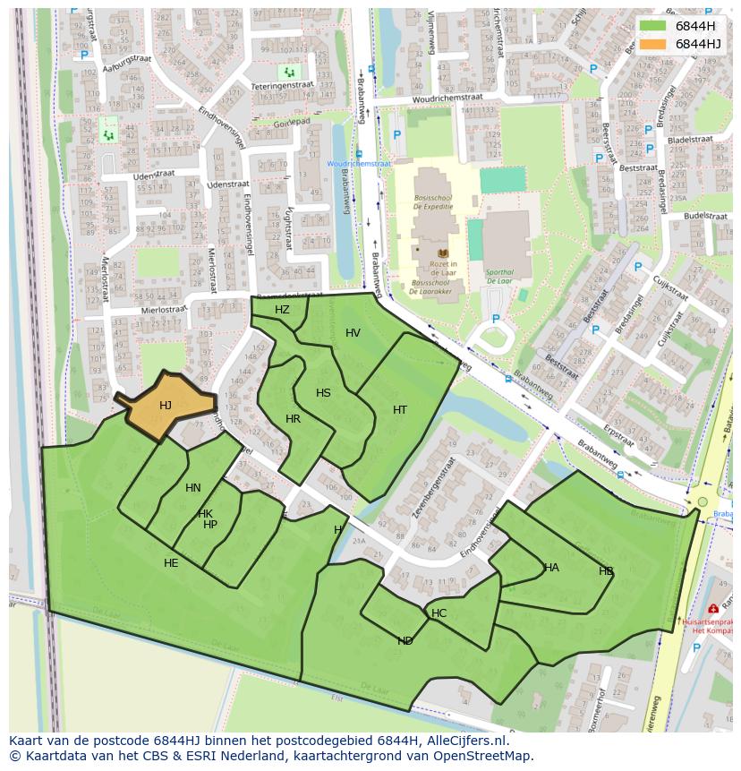 Afbeelding van het postcodegebied 6844 HJ op de kaart.