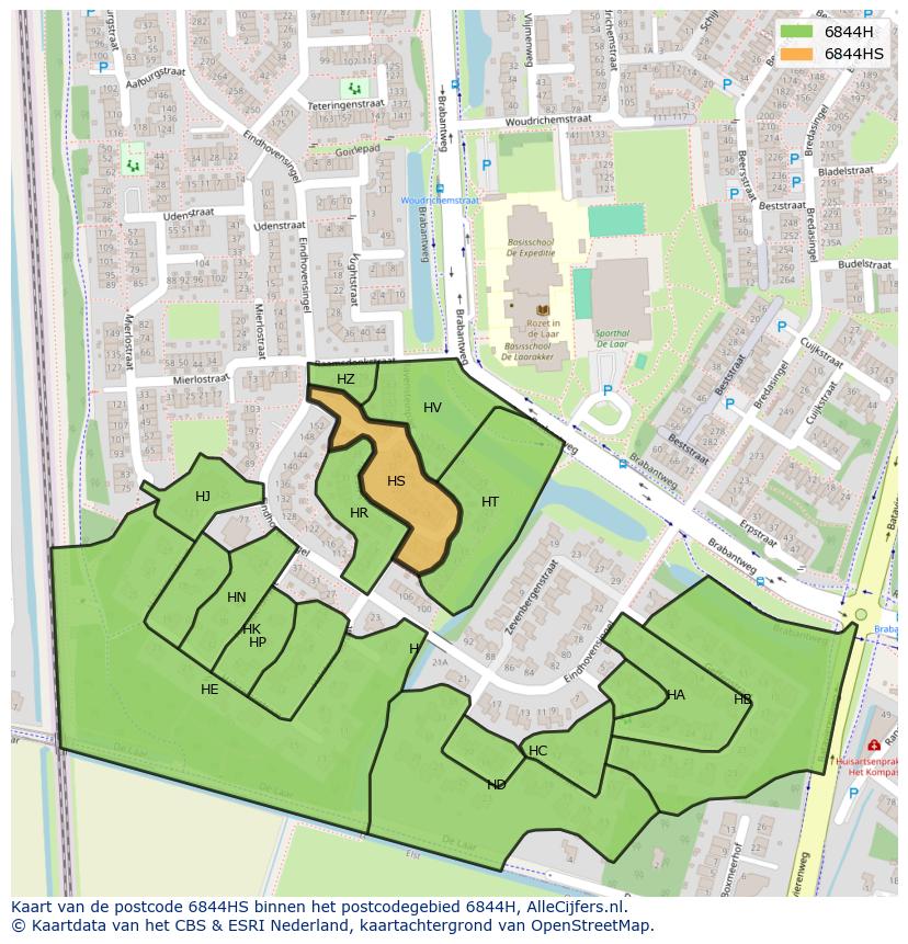 Afbeelding van het postcodegebied 6844 HS op de kaart.