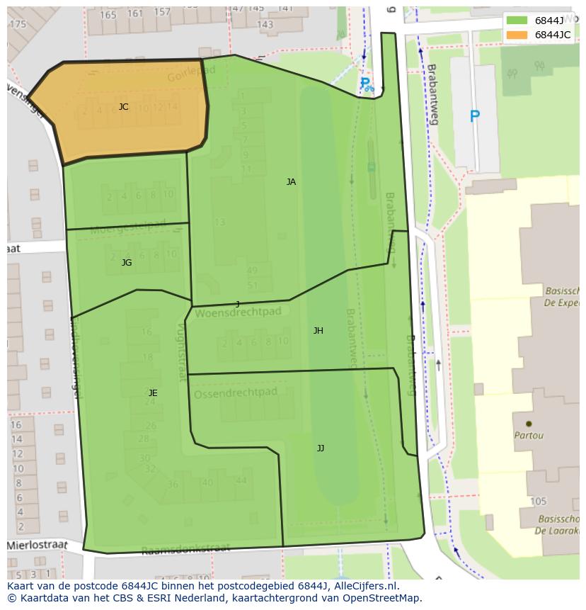 Afbeelding van het postcodegebied 6844 JC op de kaart.