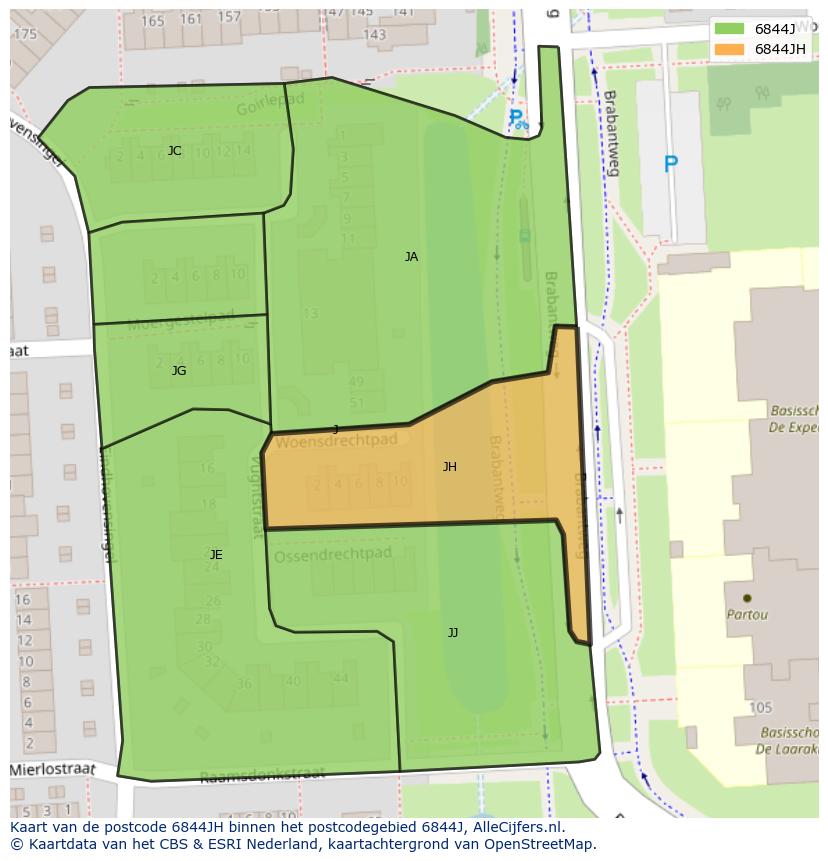 Afbeelding van het postcodegebied 6844 JH op de kaart.