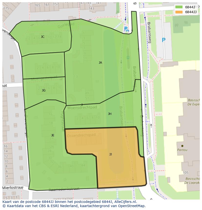 Afbeelding van het postcodegebied 6844 JJ op de kaart.