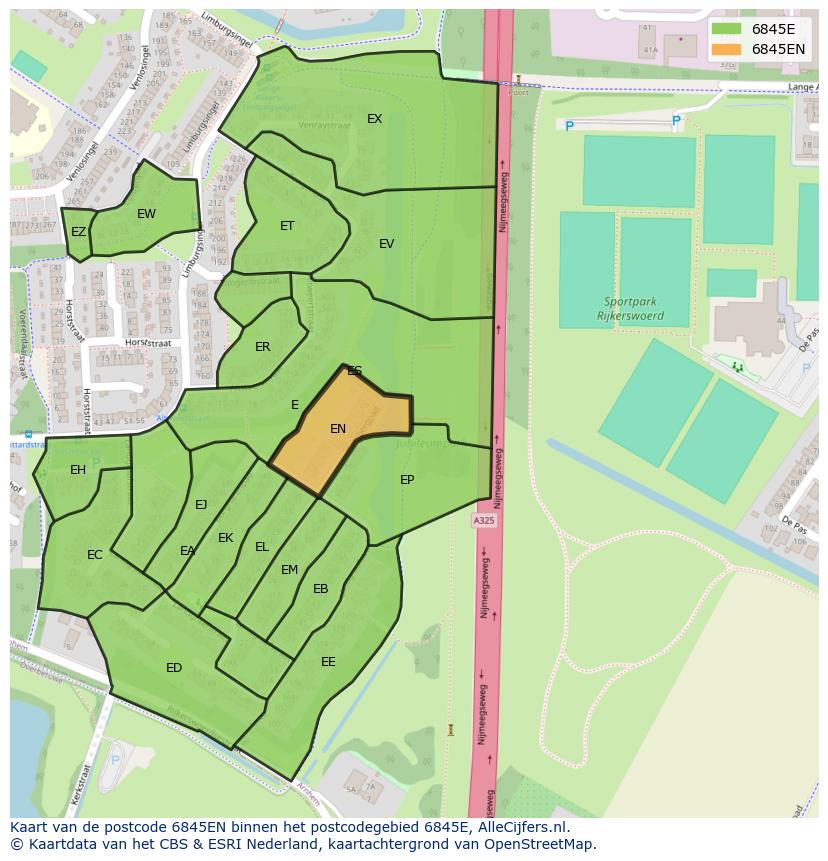 Afbeelding van het postcodegebied 6845 EN op de kaart.