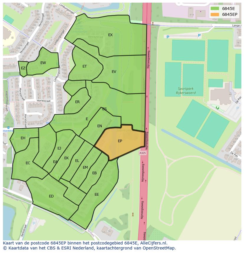 Afbeelding van het postcodegebied 6845 EP op de kaart.