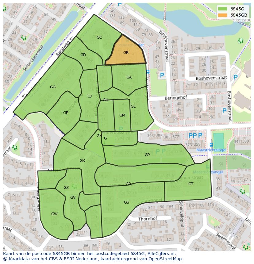 Afbeelding van het postcodegebied 6845 GB op de kaart.