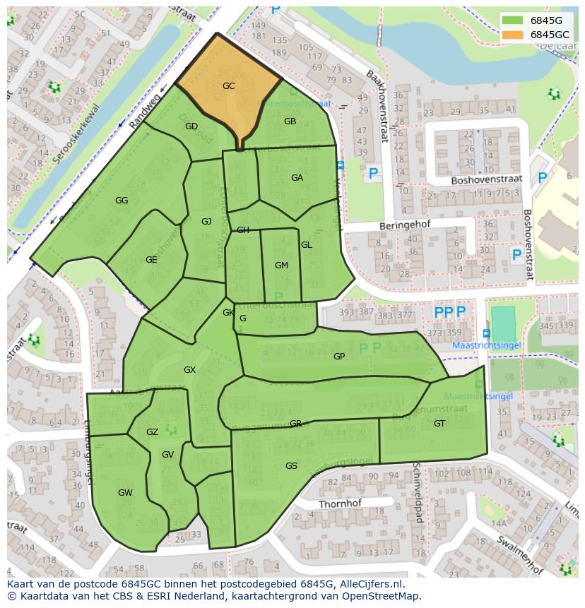 Afbeelding van het postcodegebied 6845 GC op de kaart.