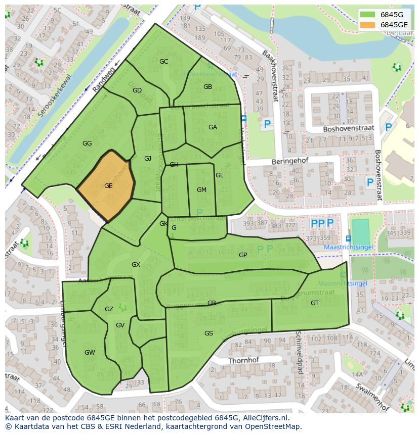 Afbeelding van het postcodegebied 6845 GE op de kaart.