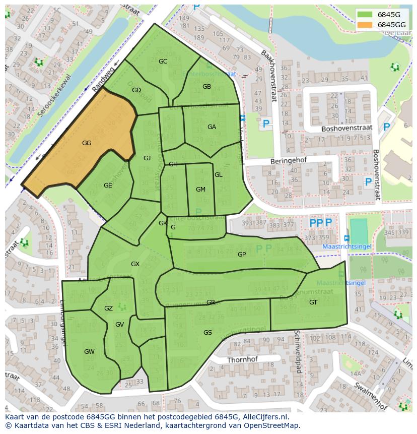 Afbeelding van het postcodegebied 6845 GG op de kaart.