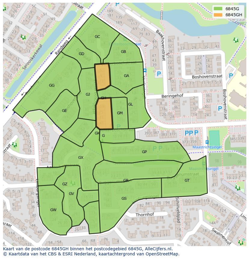 Afbeelding van het postcodegebied 6845 GH op de kaart.