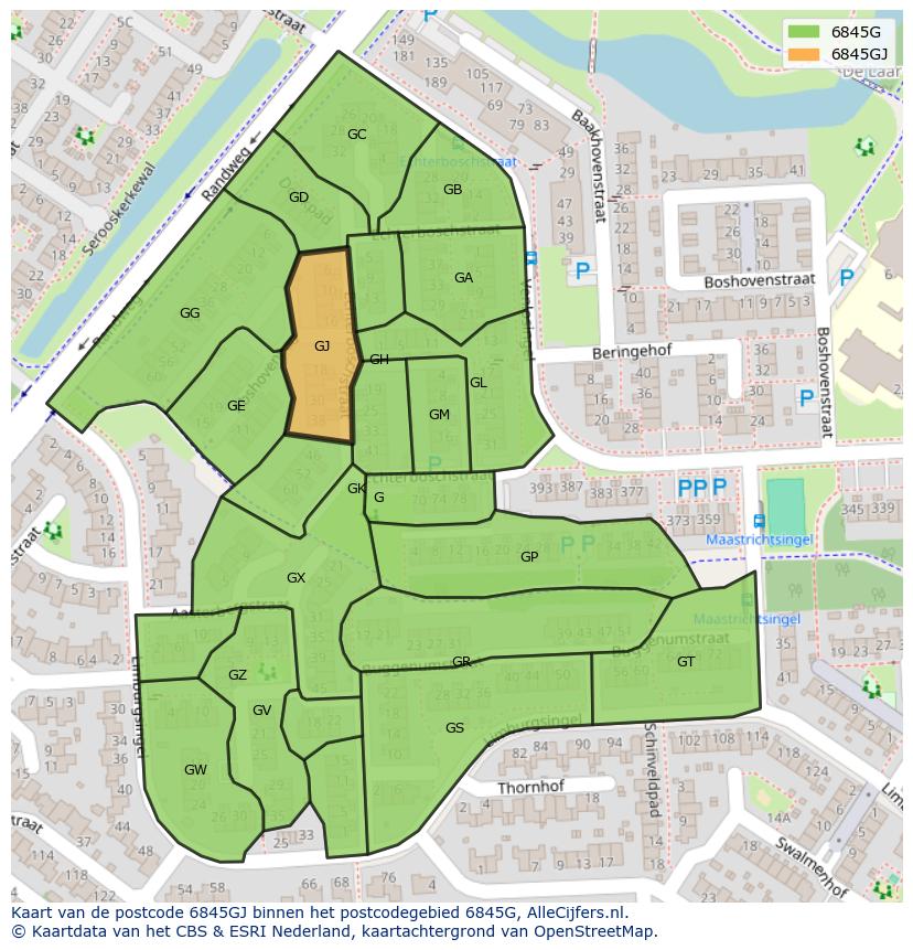 Afbeelding van het postcodegebied 6845 GJ op de kaart.