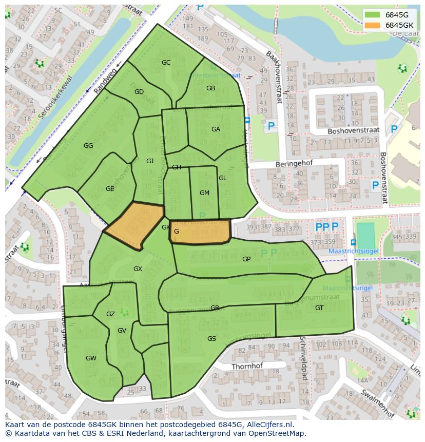Afbeelding van het postcodegebied 6845 GK op de kaart.