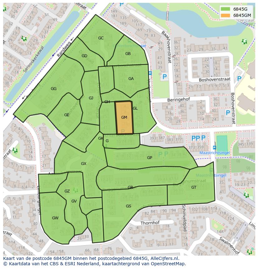 Afbeelding van het postcodegebied 6845 GM op de kaart.