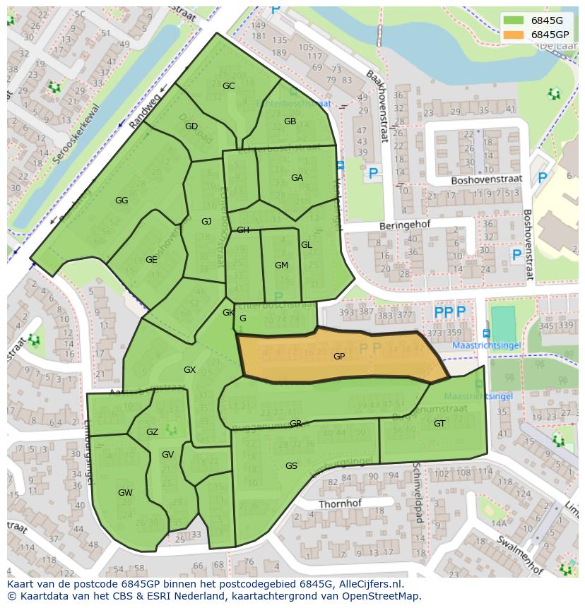 Afbeelding van het postcodegebied 6845 GP op de kaart.