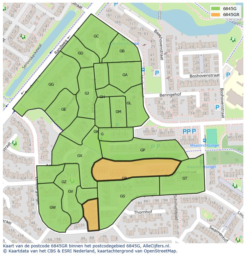 Afbeelding van het postcodegebied 6845 GR op de kaart.