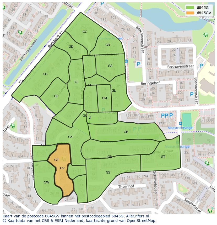 Afbeelding van het postcodegebied 6845 GV op de kaart.