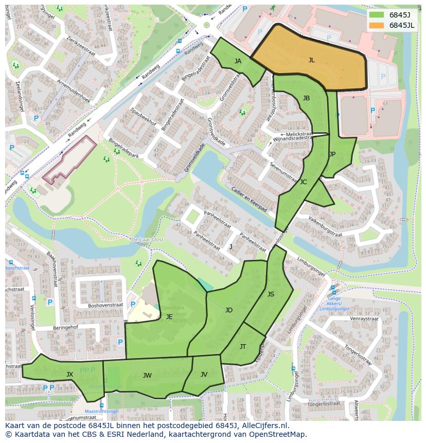 Afbeelding van het postcodegebied 6845 JL op de kaart.