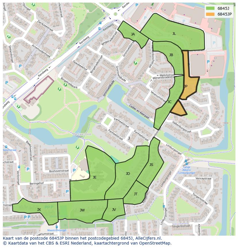 Afbeelding van het postcodegebied 6845 JP op de kaart.