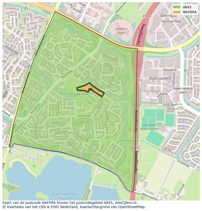 Afbeelding van het postcodegebied 6845 MA op de kaart.