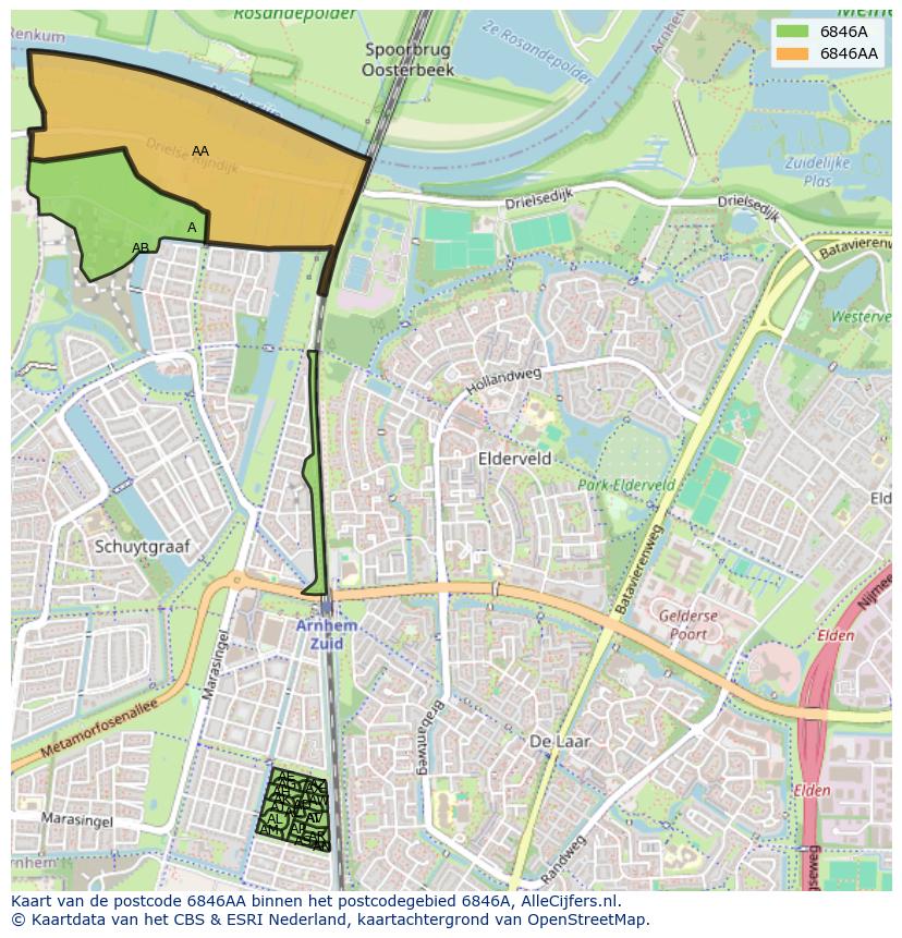 Afbeelding van het postcodegebied 6846 AA op de kaart.