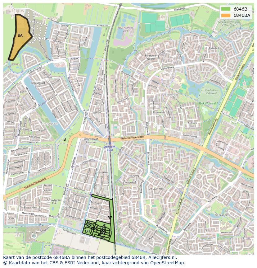 Afbeelding van het postcodegebied 6846 BA op de kaart.